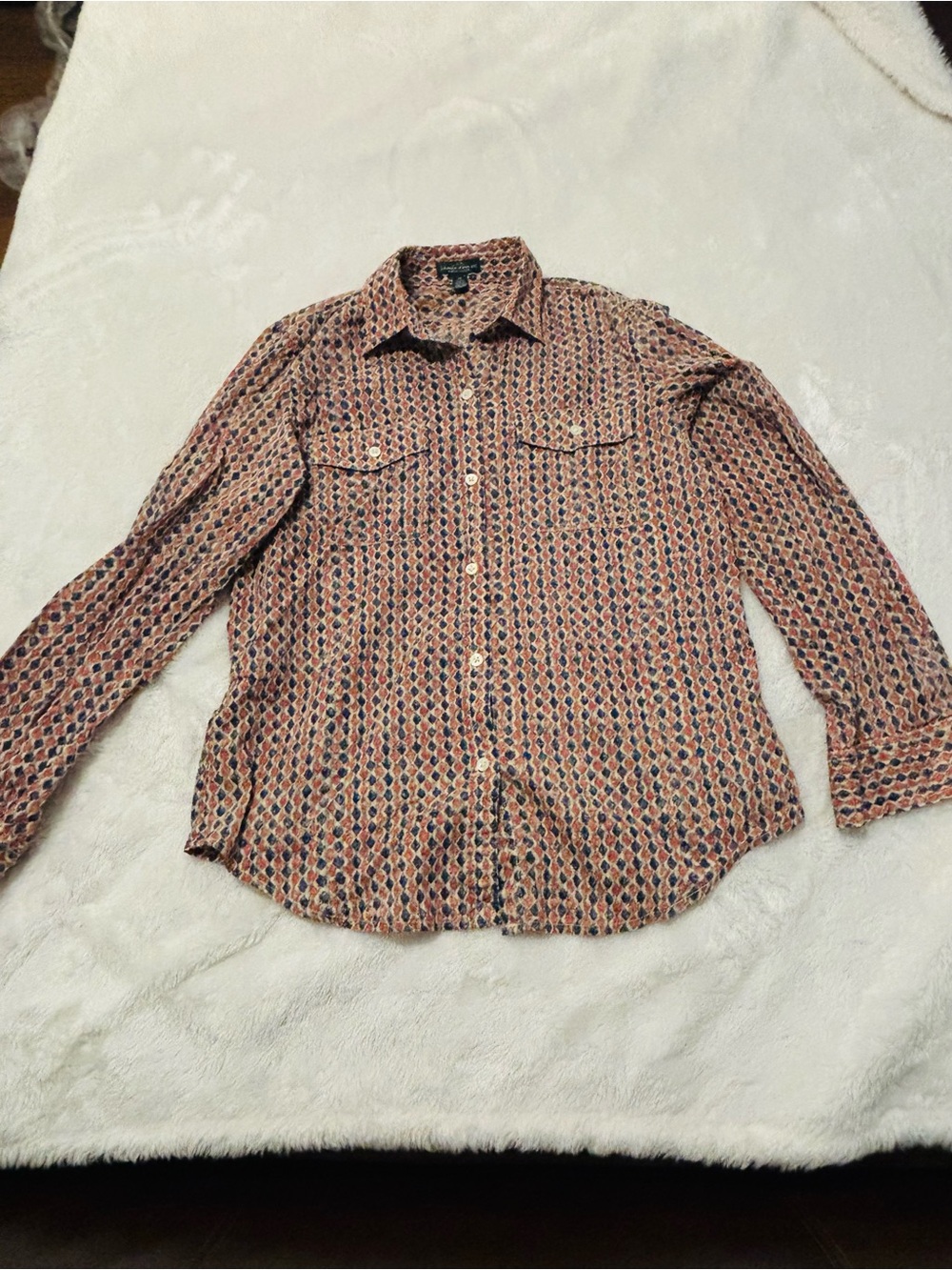 Ralph Lauren Men's Button-Down Shirt - Rust and Navy Geometric